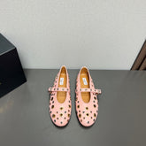 ALAIA MARY JANE SHOES IN LIGHT PINK LAMBSKIN GOLD MIX SILVER HARDWARE